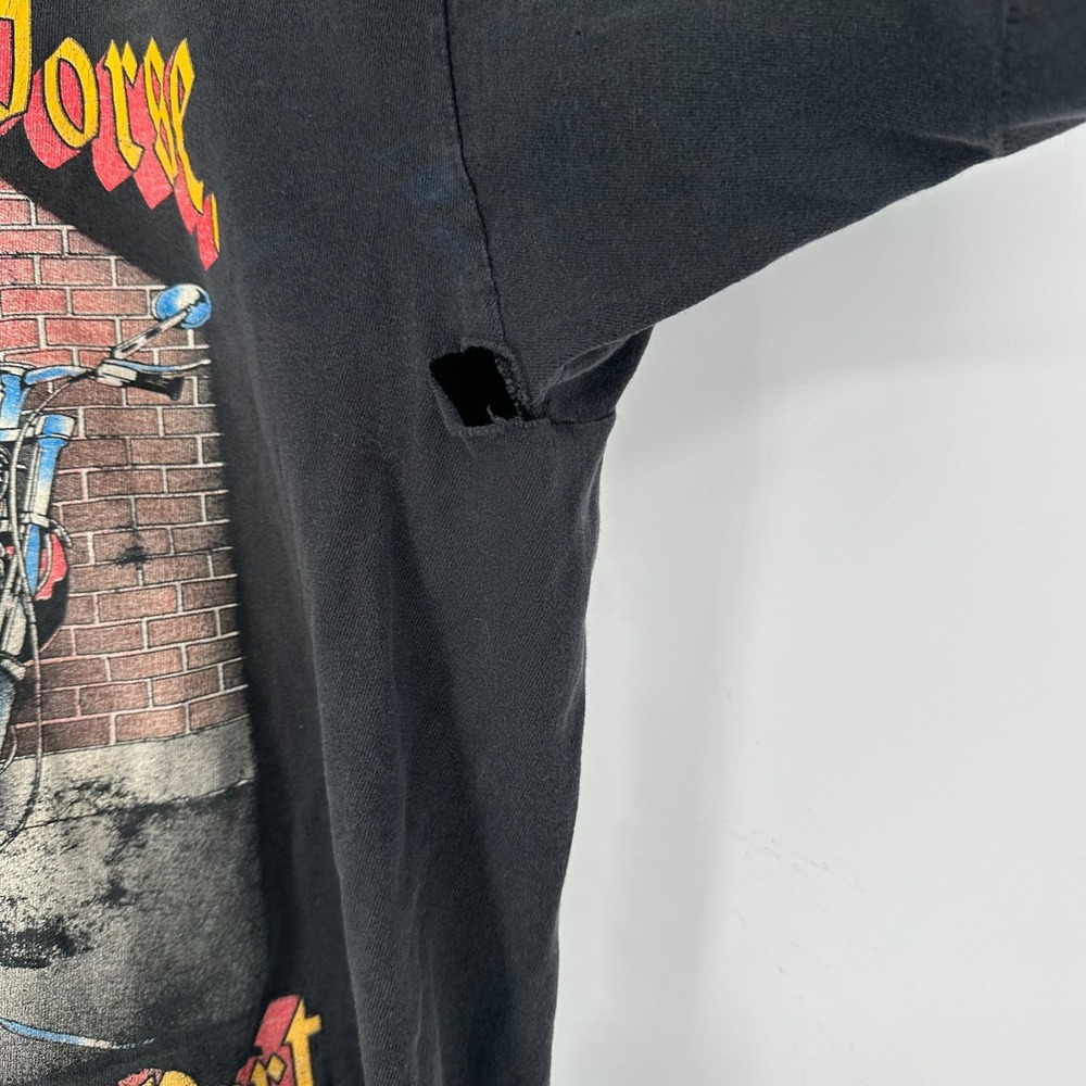 Vintage 90s Eagle Vision Till Death Motorcycle Shirt Black M Distressed Single - Picture 4 of 10